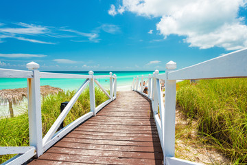 Wall Mural - Walkway leading to a tropical beach in Cuba