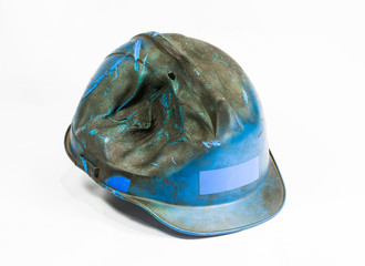 safety helmet on white background. damage by heat and fire