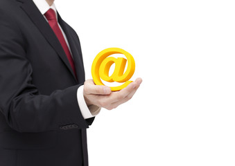 Poster - Businessman holding email symbol with clipping path