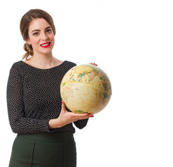 Wall Mural - Young girl holding a world globe