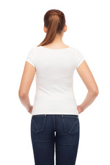 young woman in blank white t-shirt