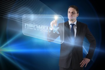Aufkleber - Businessman pointing to word network
