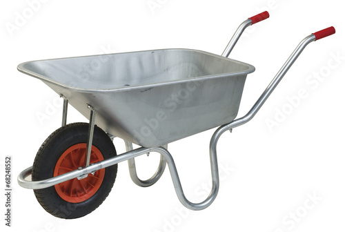 Cuadros en Lienzo galvanised steel wheelbarrow cart isolated on white