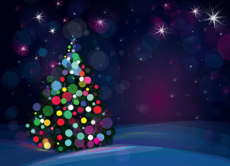 Wall Mural - vector christmas tree on starry background.