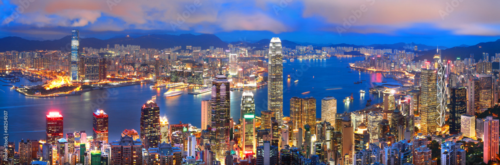 hong kong sunset panorama - obrazy, fototapety, plakaty 