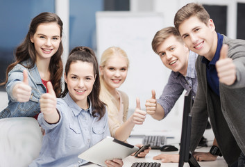 Poster - students with computer monitor and tablet pc