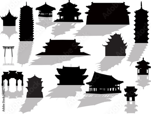 Fotomural isolated pagoda silhouettes with shadows