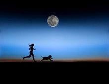 Running Women And Dog