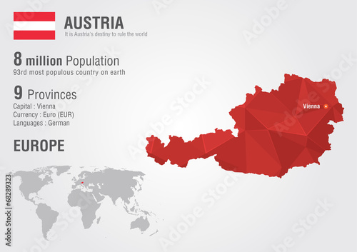 Fotomural Austria world map with a pixel diamond texture.