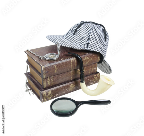 Stampe Mystery Books with Hat, Magnifier, Pipe and Pocket Watch