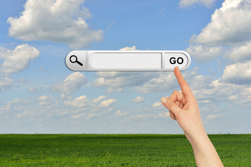 Wall Mural - human hand indicates the search bar in browser