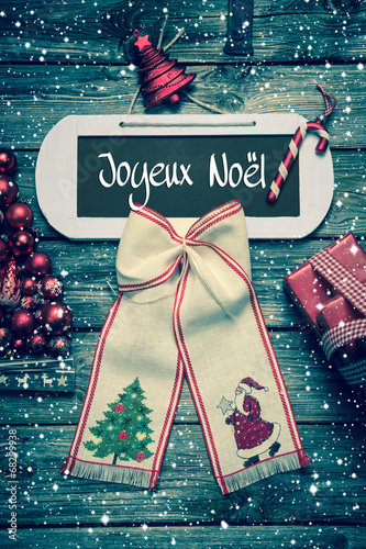 Weihnachtskarte Vintage Style Mit Text Joyeux Noel Stock Photo Adobe Stock