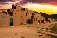 Adobe Houses In The Pueblo Of Taos, New Mexico, USA.