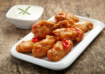 Canvas Print - fried chicken wings with sweet chili sauce