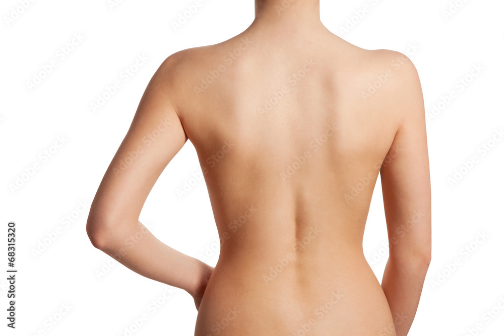 Beautiful and naked female back view - obrazy, fototapety, plakaty 