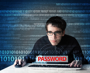 Aufkleber - Young geek hacker stealing password