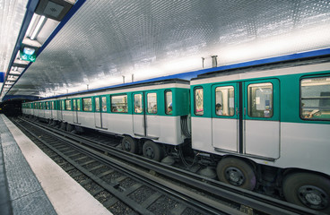 Wall Mural - Metro train in Paris. Underground parisian scene - France