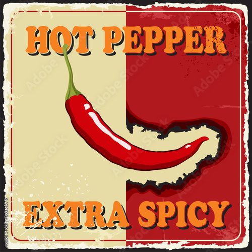 Naklejka na szybę Vintage extra spicy poster chili pepper. Vector