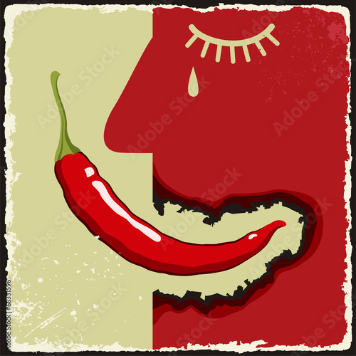 Plakat na zamówienie Vintage poster with chili pepper. Vector