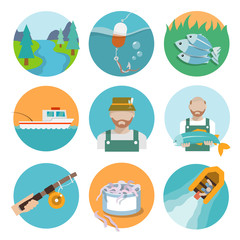 Poster - Set of fishing flat icons