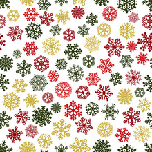 Seamless Pattern Of Snowflakes, Multicolored On White