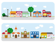 Village Main Street Neighborhood Vector Illustration 2