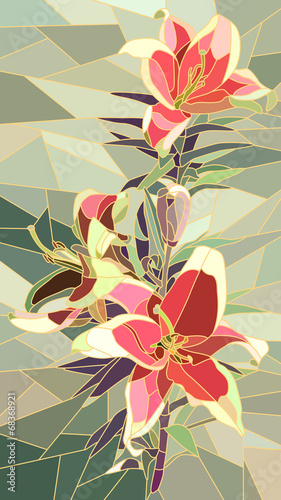 Naklejka - mata magnetyczna na lodówkę Vector illustration of flowers pink lily.