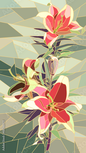 Obraz w ramie Vector illustration of flowers pink lily.