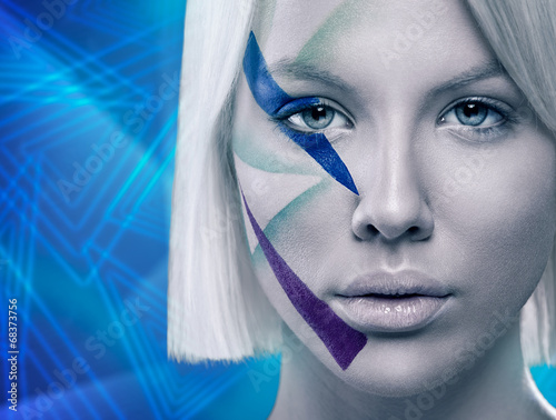 Naklejka - mata magnetyczna na lodówkę Woman face with futuristic make up