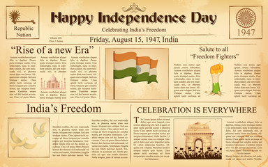 Poster - Vintage newspaper for Happy Independence Day of India