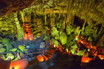 Stalagmites in the Psychro Cave or Cave of Zeus. Crete,Greece.