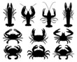 Black silhouettes of crabs, vector