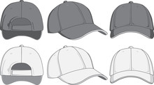 Baseball Cap, Front, Back And Side View. Vector Illustration