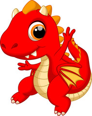 Wall Mural - cute baby dragon dancing cartoon