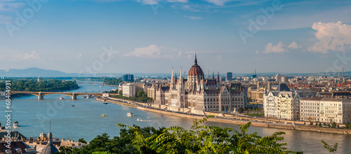 Panorama view at the parliament with Danube river in Budapest Canvas Print