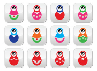 Wall Mural - Russian doll, retro babushka vector colorful buttons set