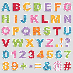 Wall Mural - Alphabet stickers vector clip art bright color typography icons shiny red blue green yellow orange