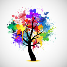 Multi Colored Paint Splat Abstract Tree