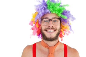 Poster - Geeky hipster in afro rainbow wig