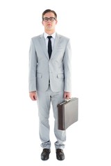 Poster - Geeky businessman holding his briefcase