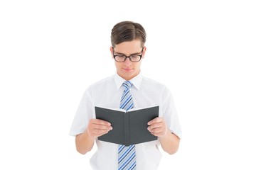 Poster - Geeky businessman reading from book