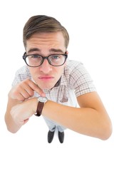 Poster - Geeky hipster pointing to his watch