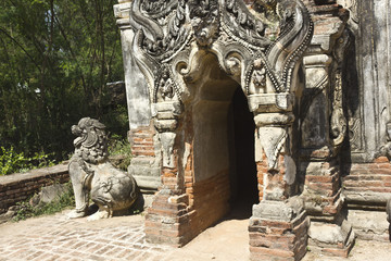  Lion protector of the temple in the historical site of  Bagan