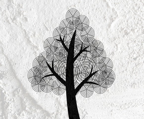 Wall Mural - trees with leaves  in silhouettes  on wall texture background de