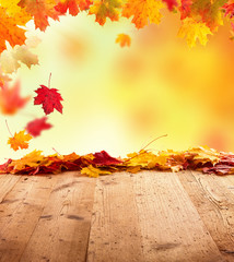 Poster - Autumn background with wooden planks