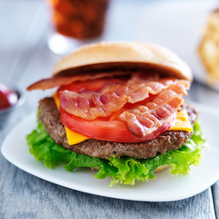 Wall Mural - bacon chesseburger with fries and cola