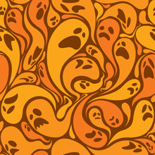Ghosts Seamless Pattern In Orange Color
