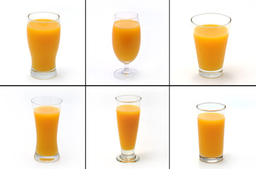 Collection of orange juice glass. Isolated on white background