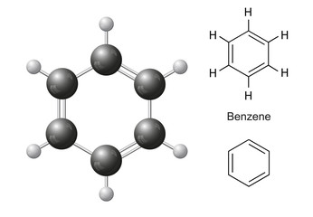 Sticker - Structural chemical formulas and model of benzene molecule