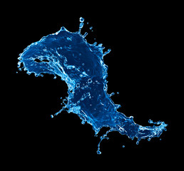 Wall Mural - blue water splash isolated on black background